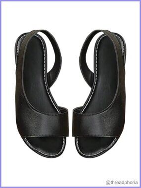 Women's Faux Leather Flat Sandals Slip On Dressy Open Toe